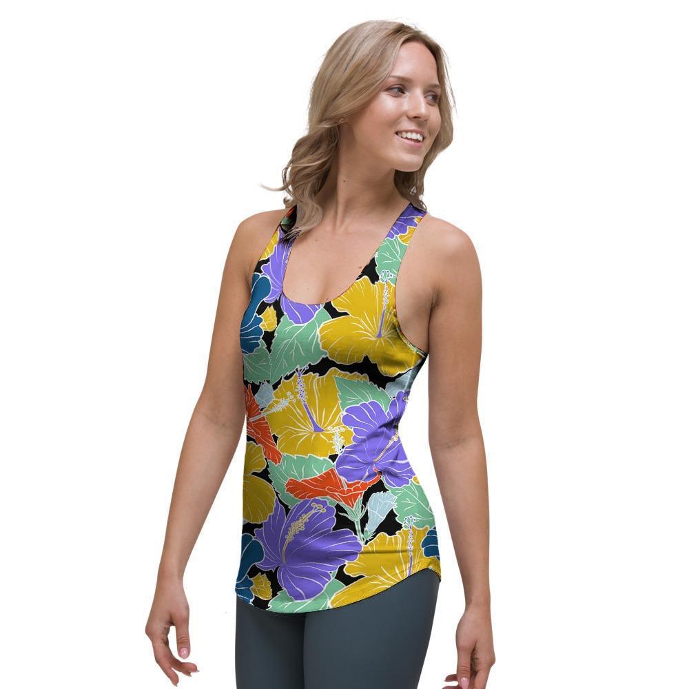 Violet Hibiscus Flower Hawaiian Print Women's Racerback Tank Top-grizzshop