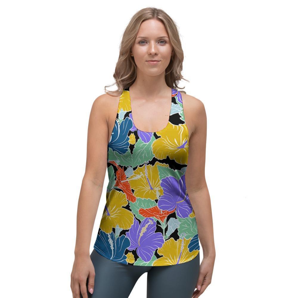 Violet Hibiscus Flower Hawaiian Print Women's Racerback Tank Top-grizzshop