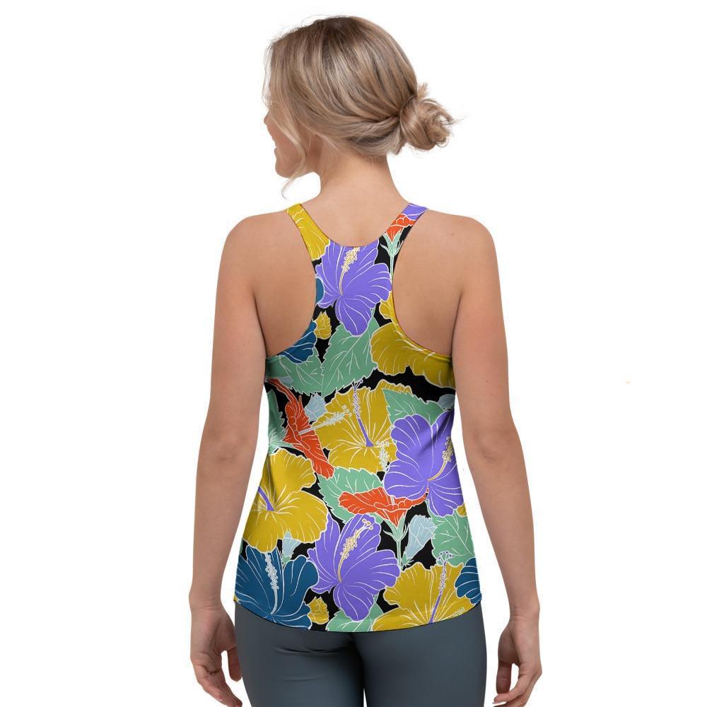Violet Hibiscus Flower Hawaiian Print Women's Racerback Tank Top-grizzshop