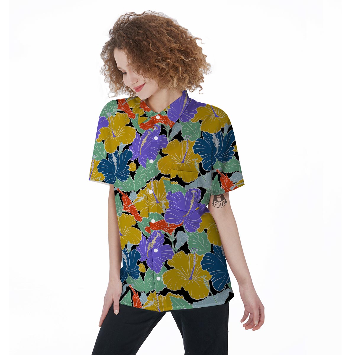 Violet Hibiscus Flower Hawaiian Print Women's Short Sleeve Shirts-grizzshop