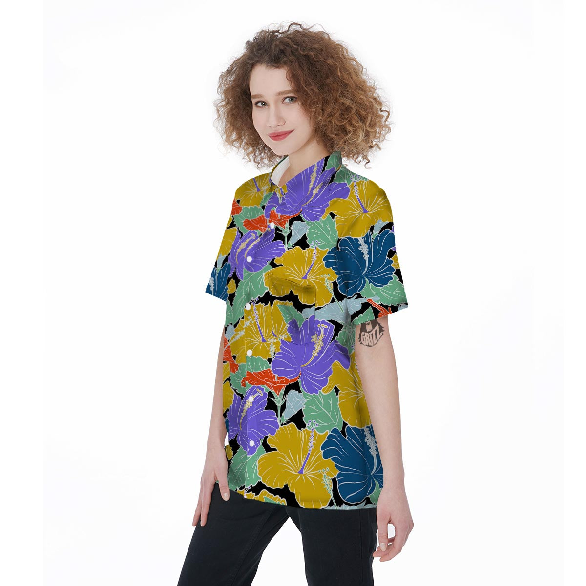 Violet Hibiscus Flower Hawaiian Print Women's Short Sleeve Shirts-grizzshop