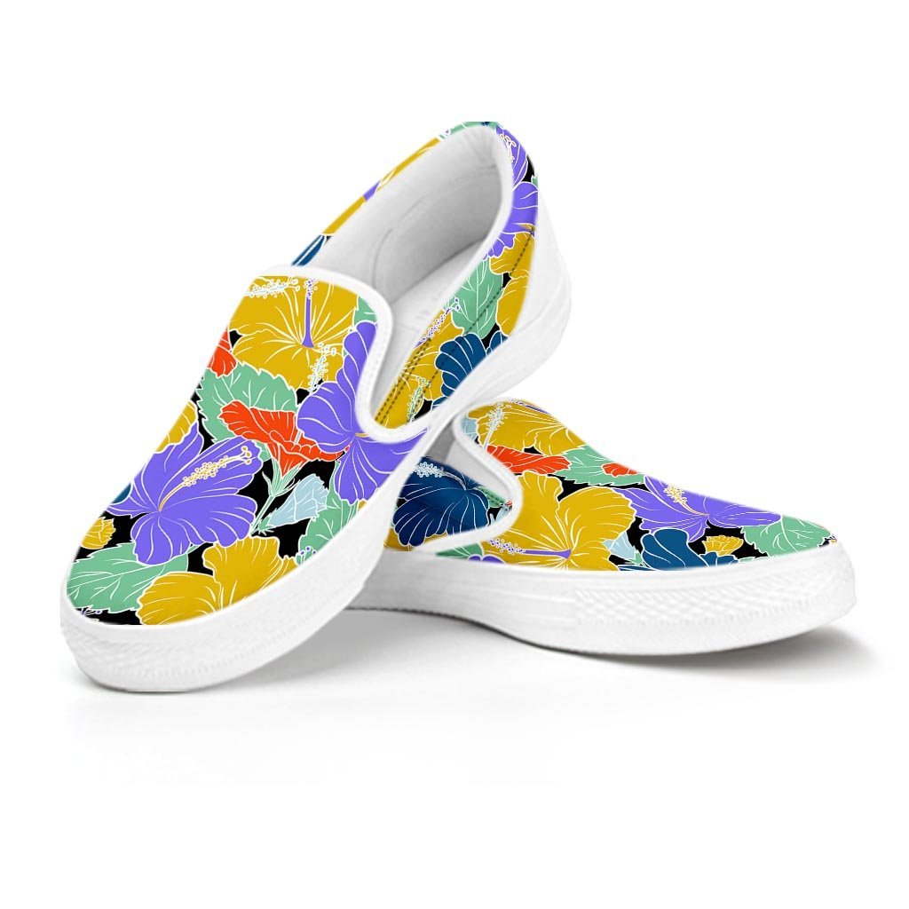 Violet Hibiscus Flower Hawaiian Print Women's Slip On Sneakers-grizzshop