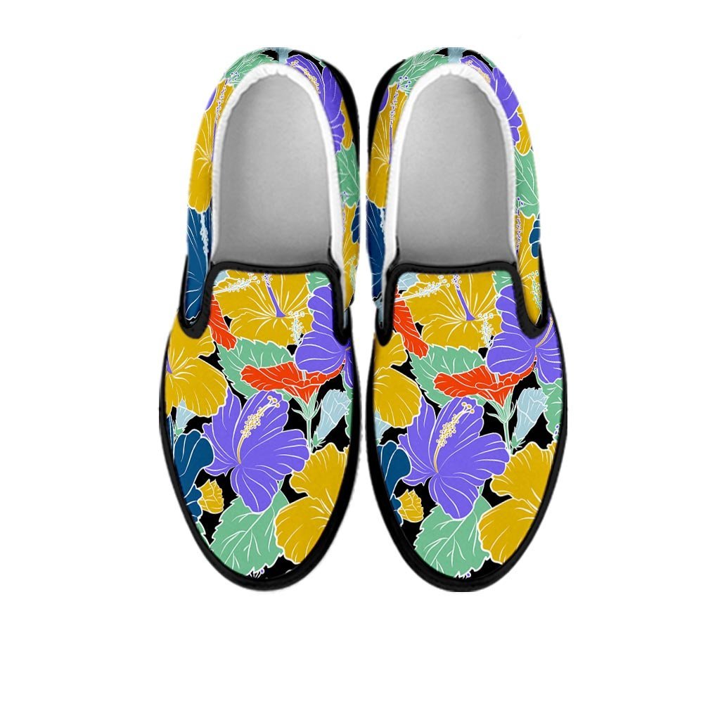 Violet Hibiscus Flower Hawaiian Print Women's Slip On Sneakers-grizzshop