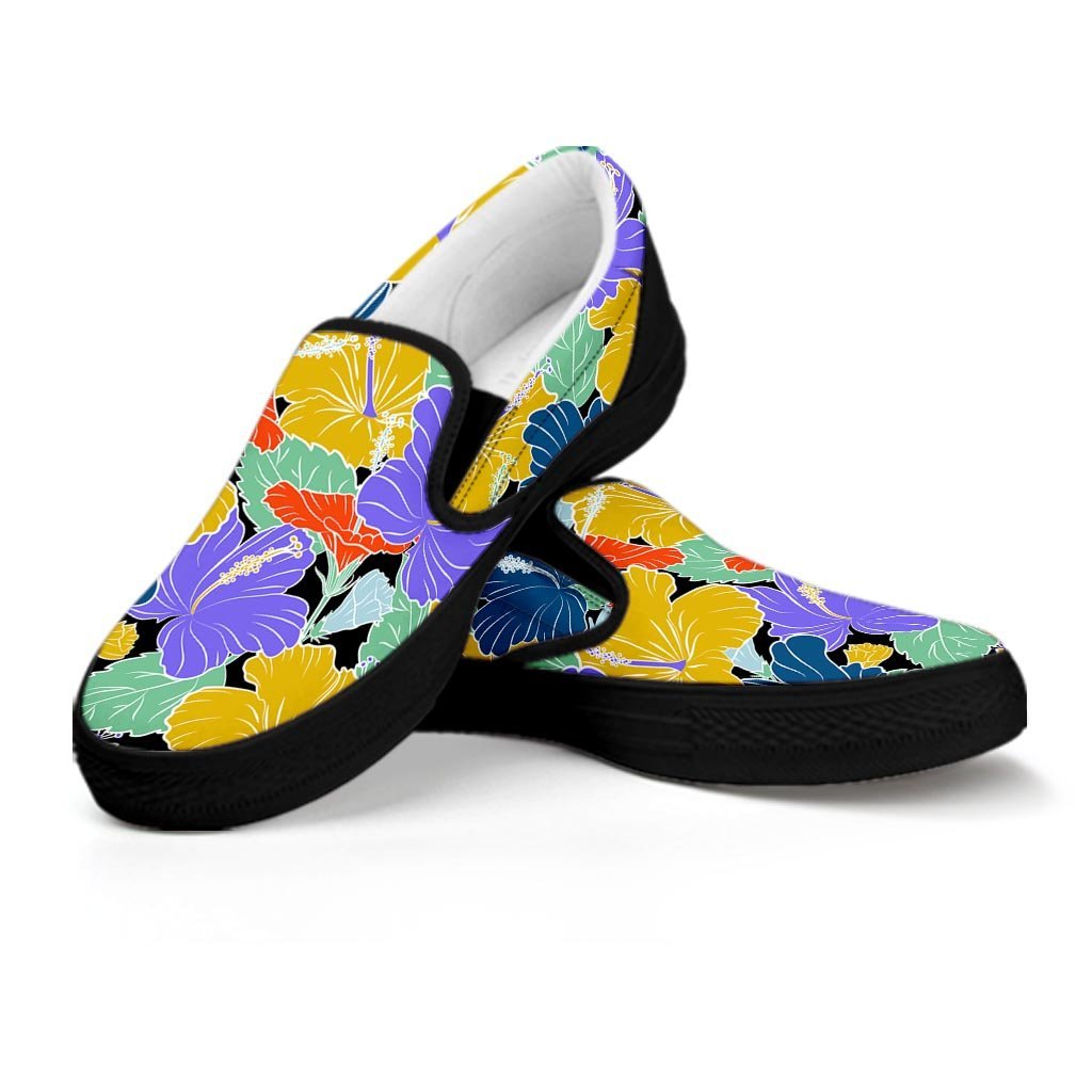 Violet Hibiscus Flower Hawaiian Print Women's Slip On Sneakers-grizzshop