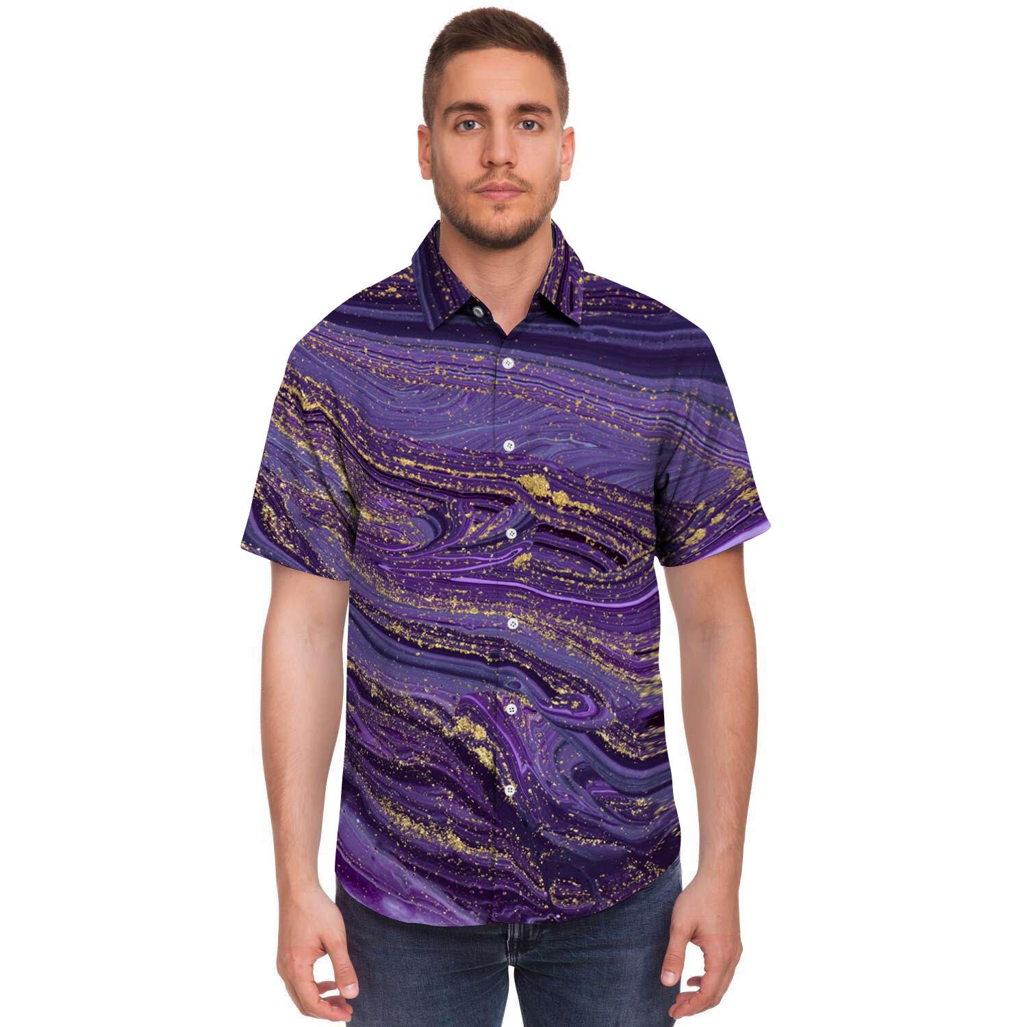 Violet Marble Men's Short Sleeve Shirt-grizzshop