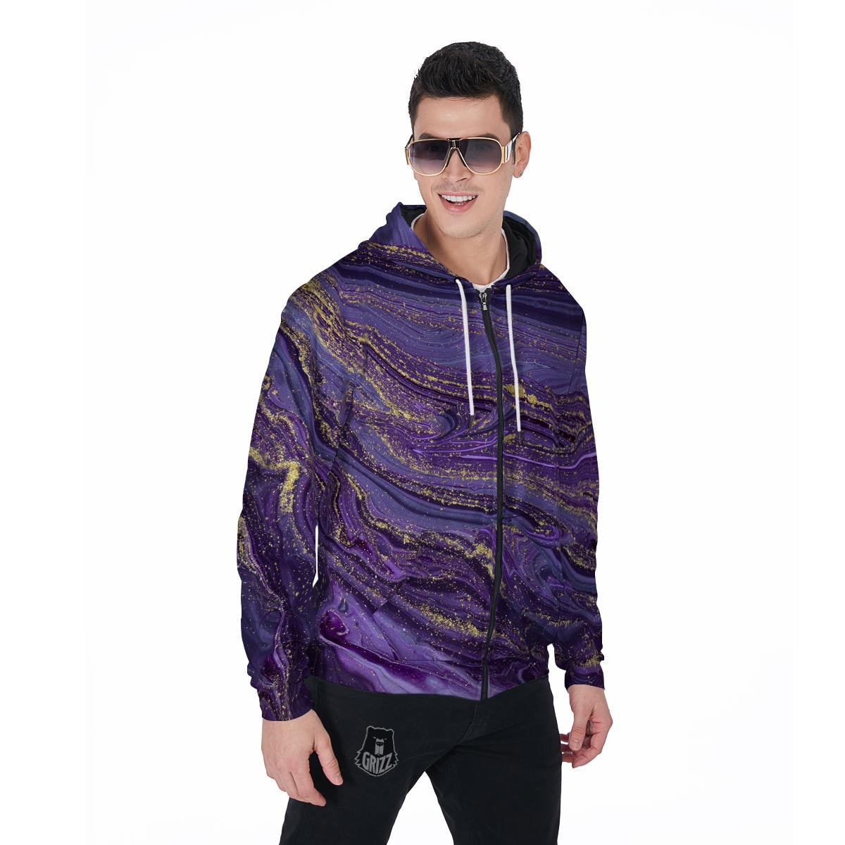 Violet Marble Men's Zip Up Hoodie-grizzshop