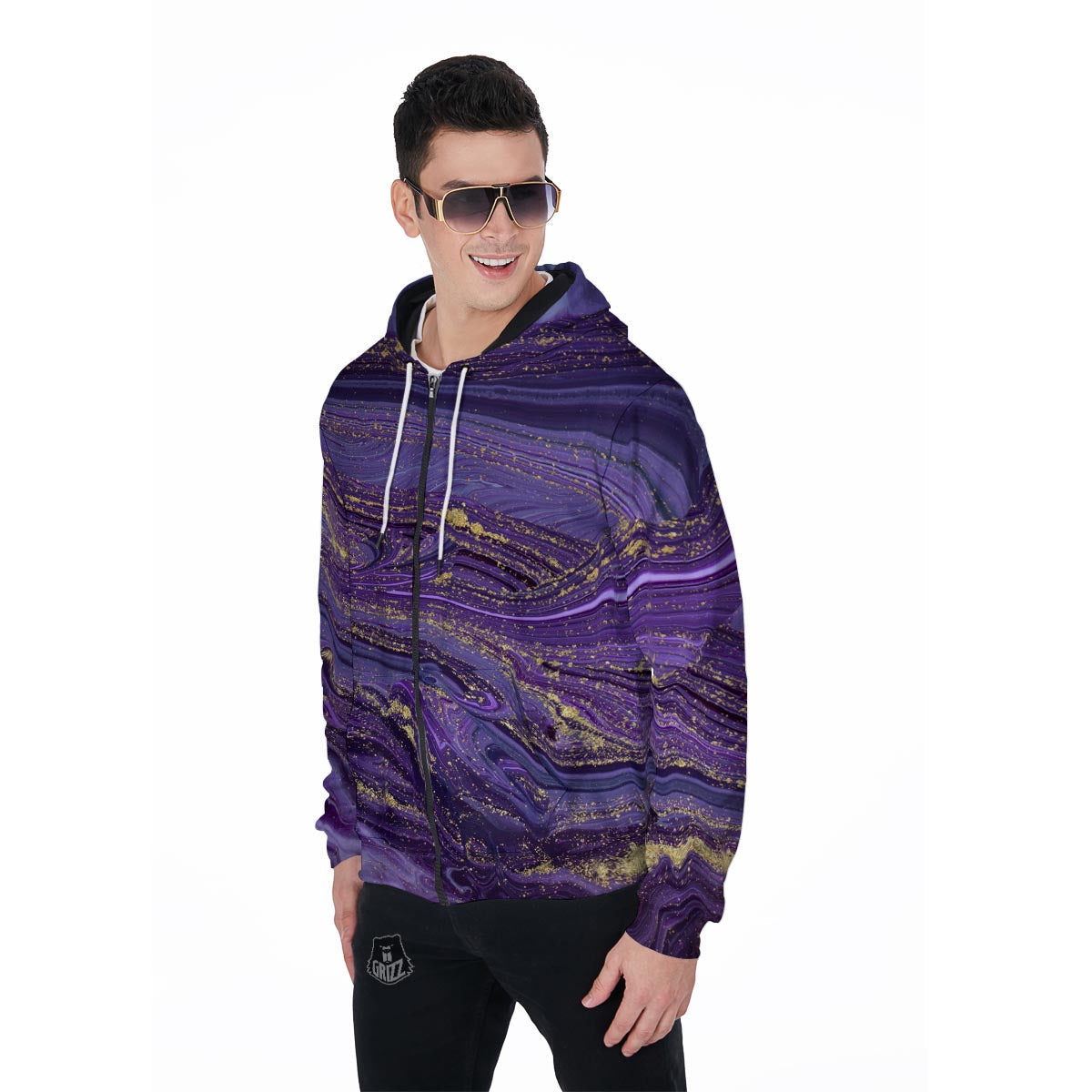 Violet Marble Men's Zip Up Hoodie-grizzshop