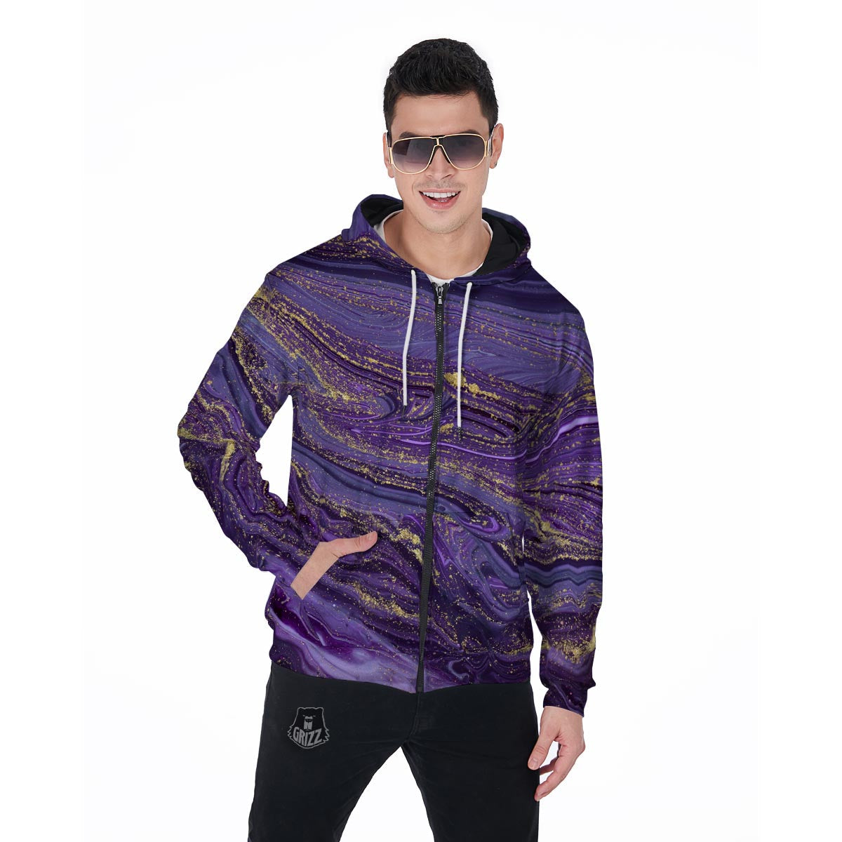 Violet Marble Men's Zip Up Hoodie-grizzshop