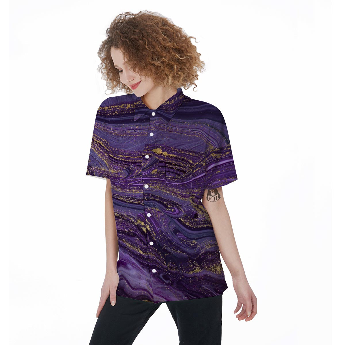 Violet Marble Women's Short Sleeve Shirts-grizzshop