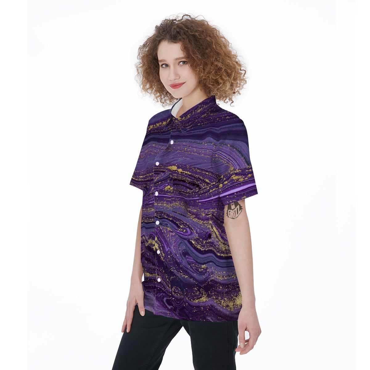 Violet Marble Women's Short Sleeve Shirts-grizzshop