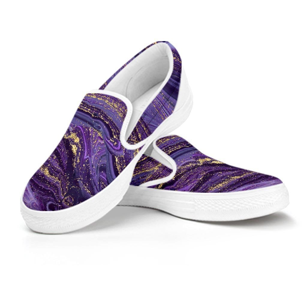Violet Marble Women's Slip On Sneakers-grizzshop