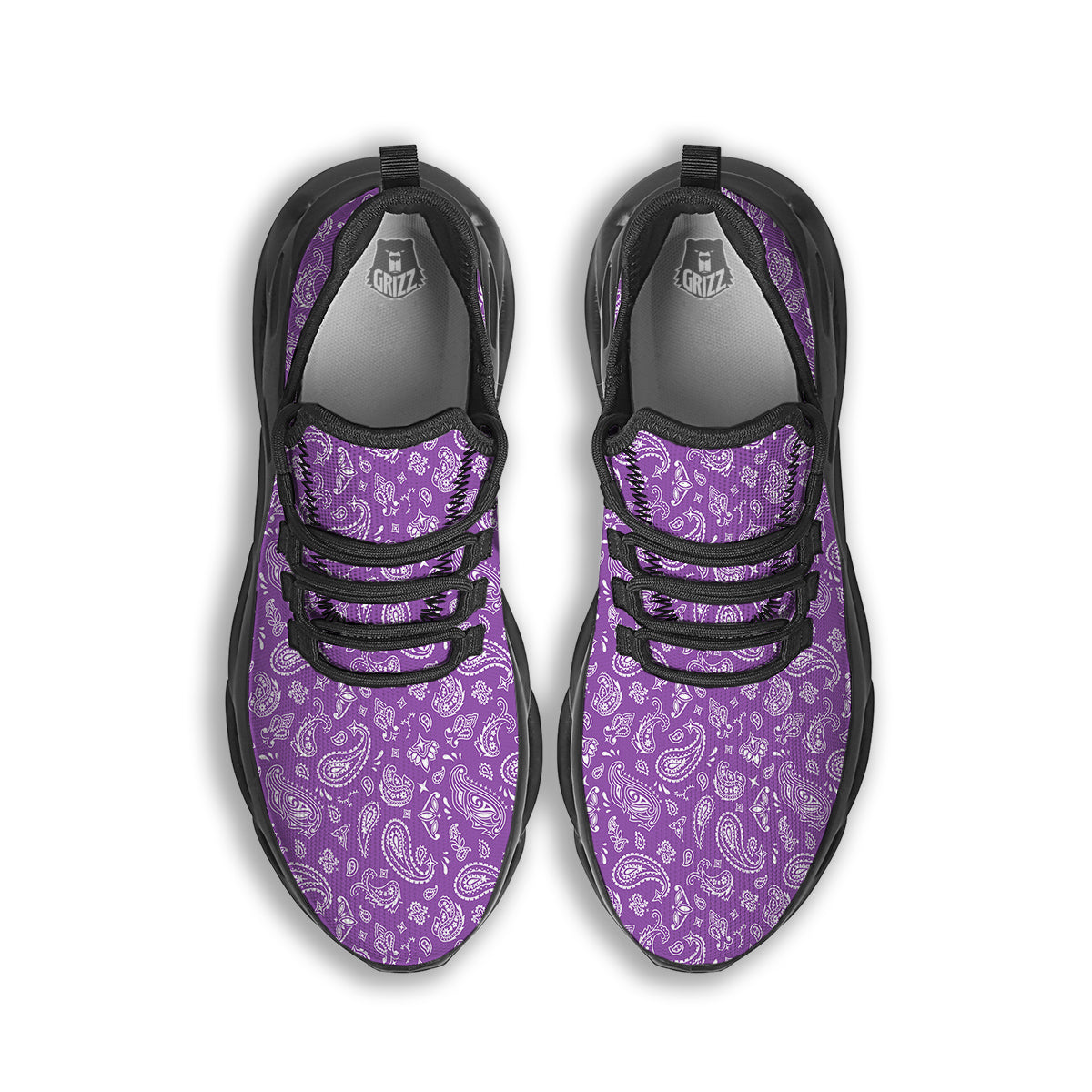 Violet Paisley Bandana Print Black Running Shoes-grizzshop