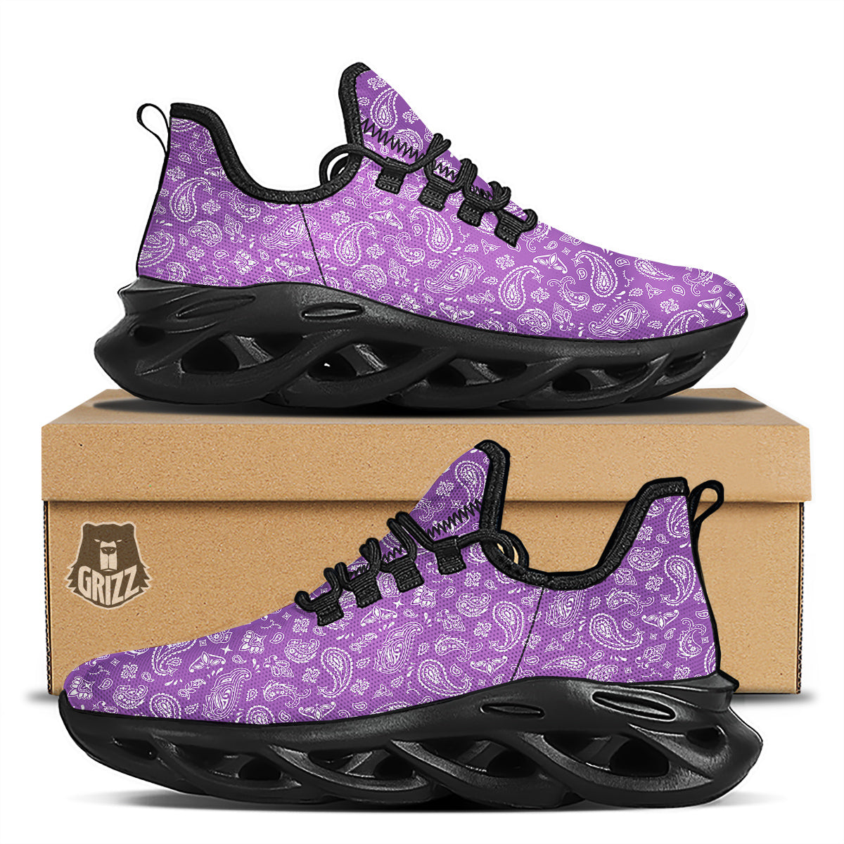 Violet Paisley Bandana Print Black Running Shoes-grizzshop