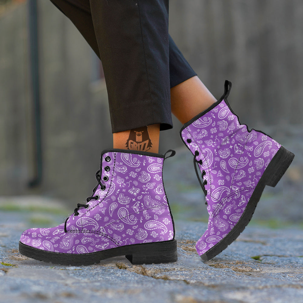 Violet Paisley Bandana Print Leather Boots-grizzshop