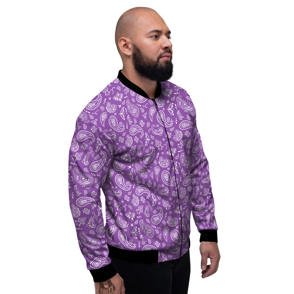 Violet Paisley Bandana Print Men's Bomber Jacket-grizzshop