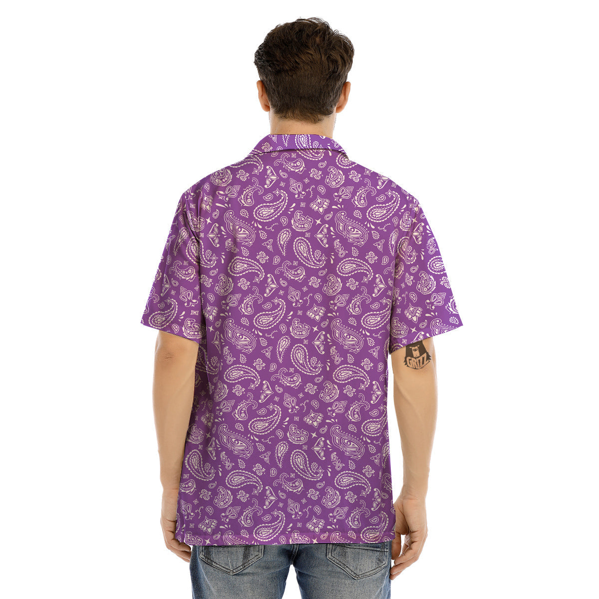 Violet Paisley Bandana Print Men’s Hawaiian Shirt-grizzshop