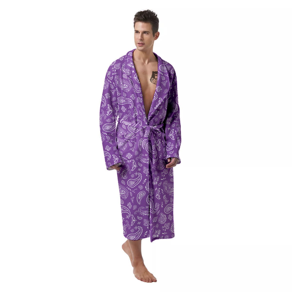 Violet Paisley Bandana Print Men's Robe-grizzshop