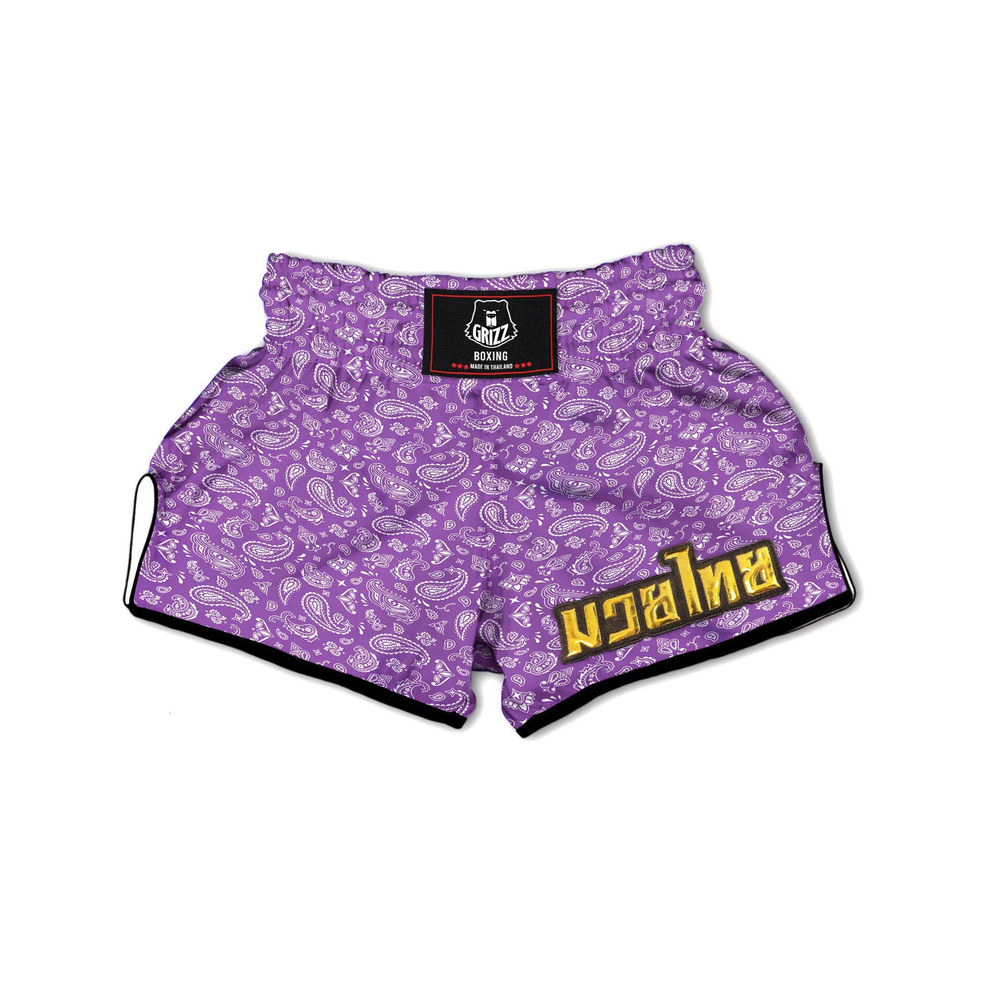 Violet Paisley Bandana Print Muay Thai Boxing Shorts-grizzshop