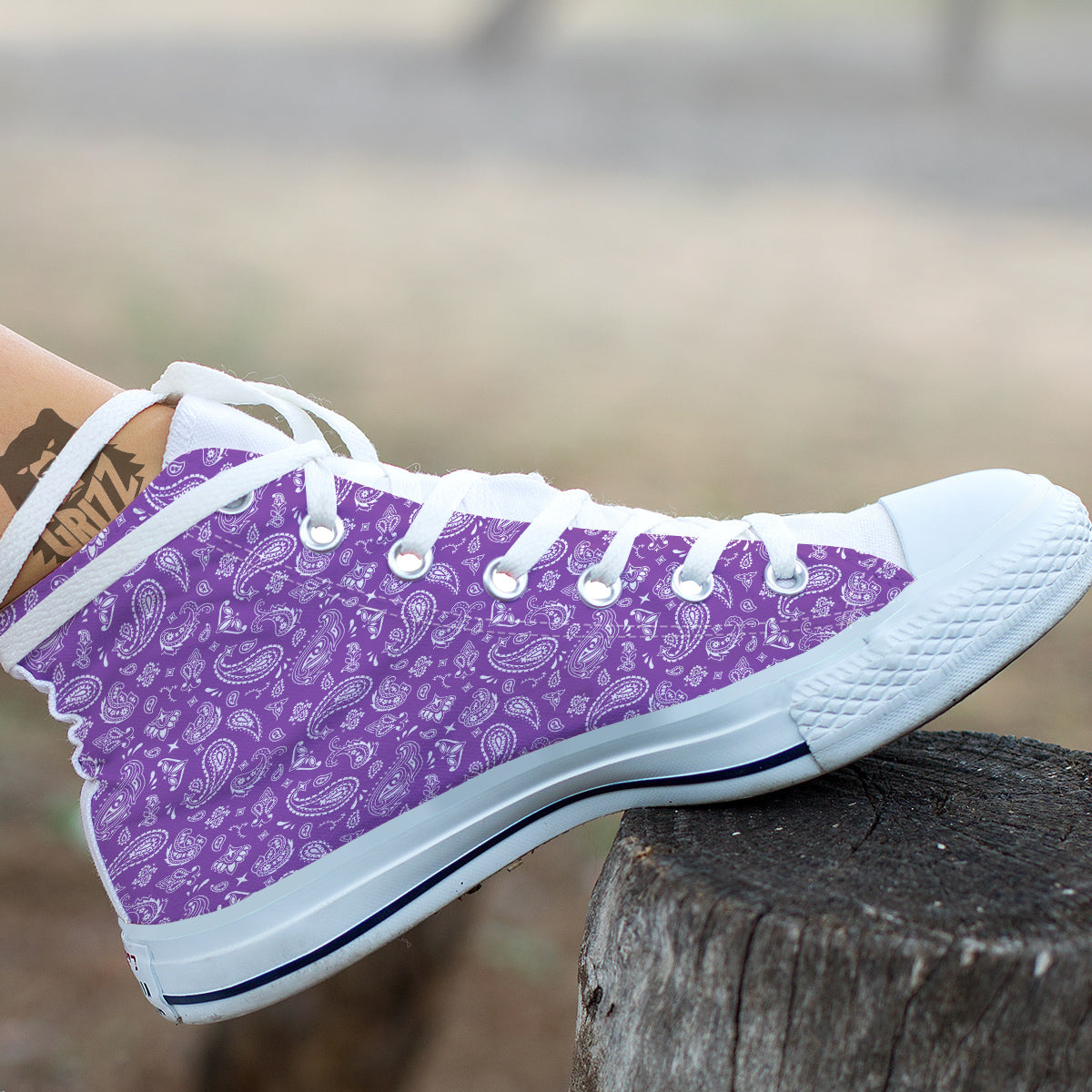 Violet Paisley Bandana Print White High Top Shoes-grizzshop