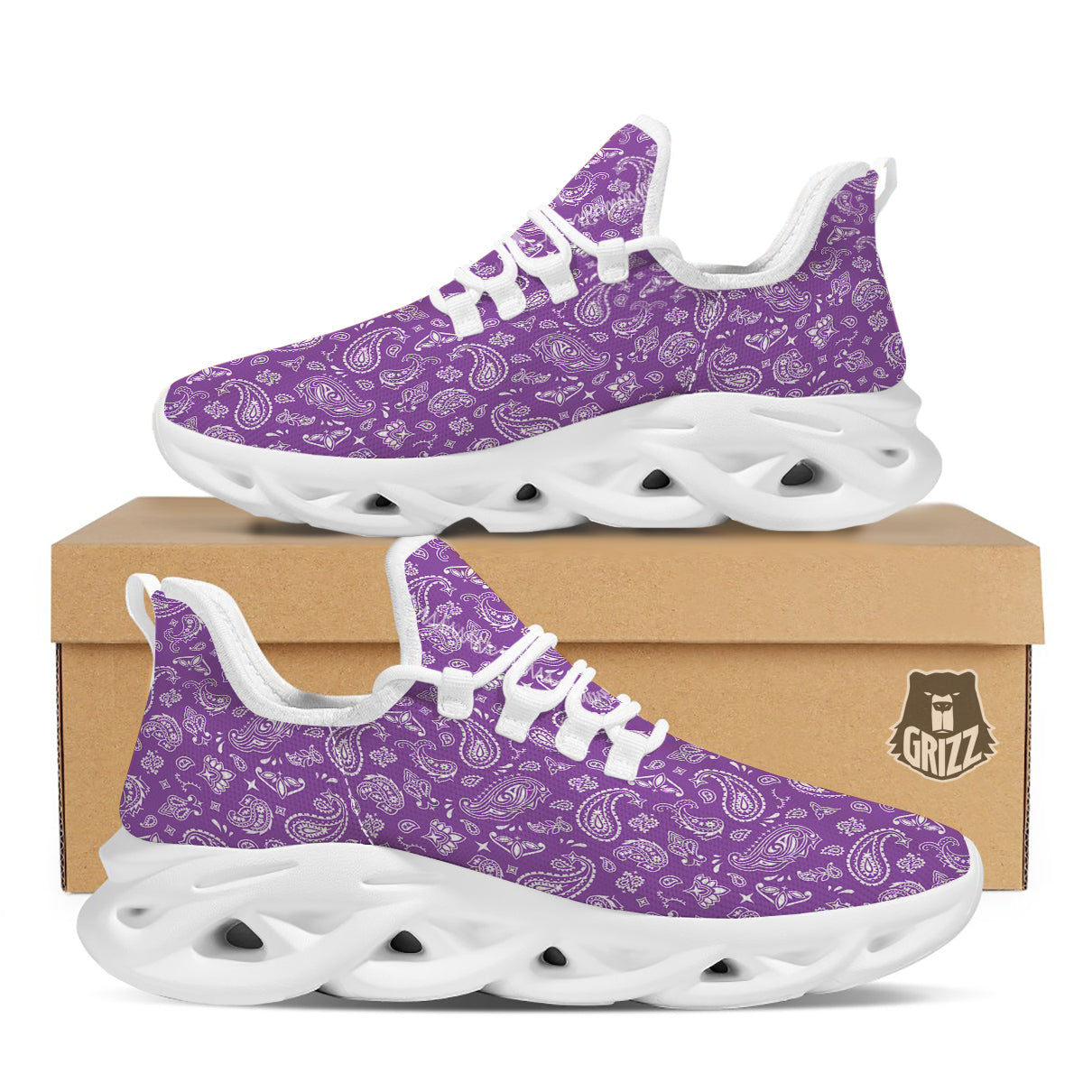 Violet Paisley Bandana Print White Running Shoes-grizzshop