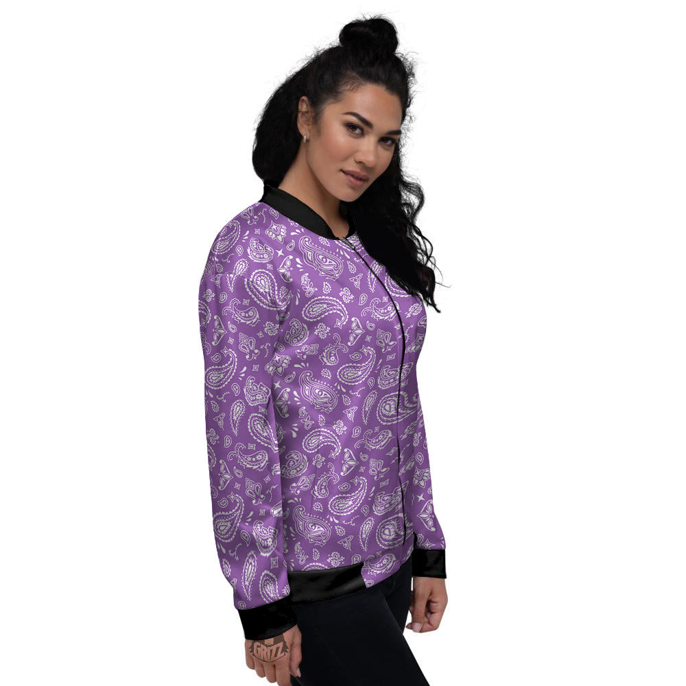 Violet Paisley Bandana Print Women's Bomber Jacket-grizzshop