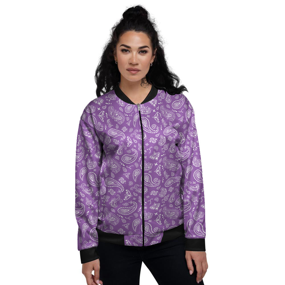 Violet Paisley Bandana Print Women's Bomber Jacket-grizzshop