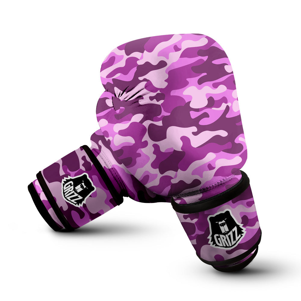 Violet Purple Camo And Camouflage Print Boxing Gloves-grizzshop
