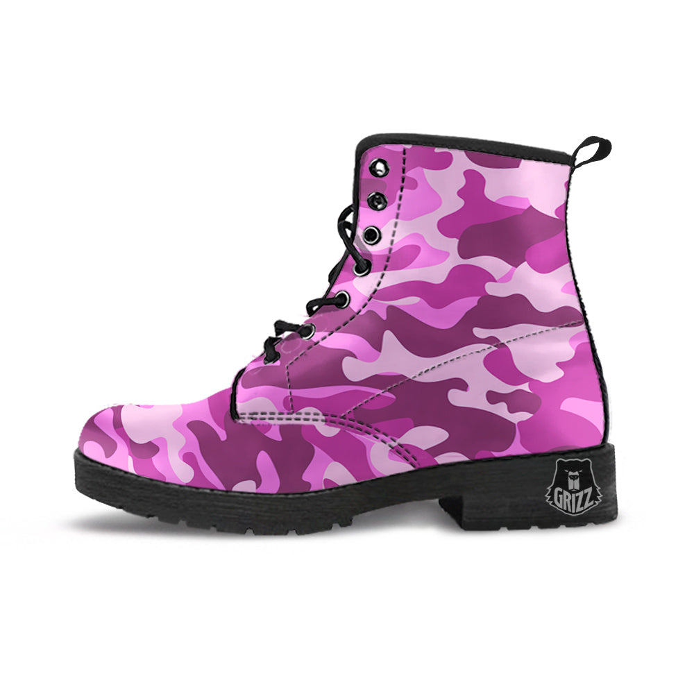 Violet Purple Camo And Camouflage Print Leather Boots