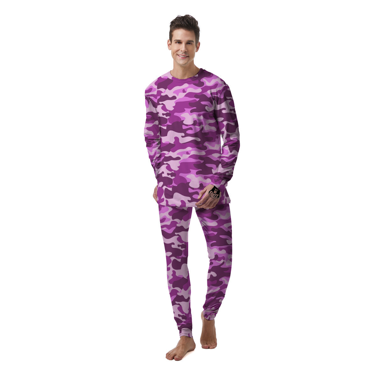 Violet Purple Camo And Camouflage Print Men's Pajamas-grizzshop