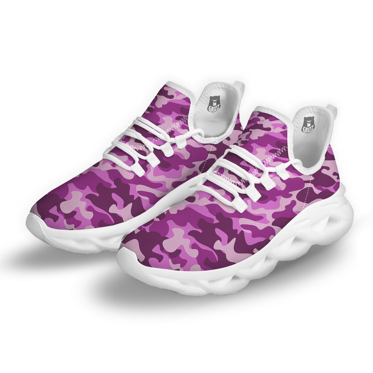 Violet Purple Camo And Camouflage Print White Running Shoes-grizzshop