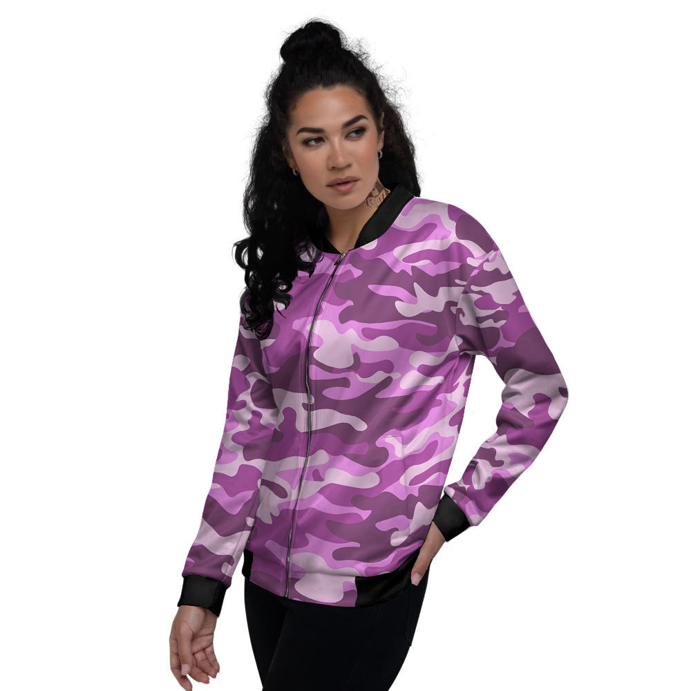 Violet Purple Camo And Camouflage Print Women's Bomber Jacket-grizzshop