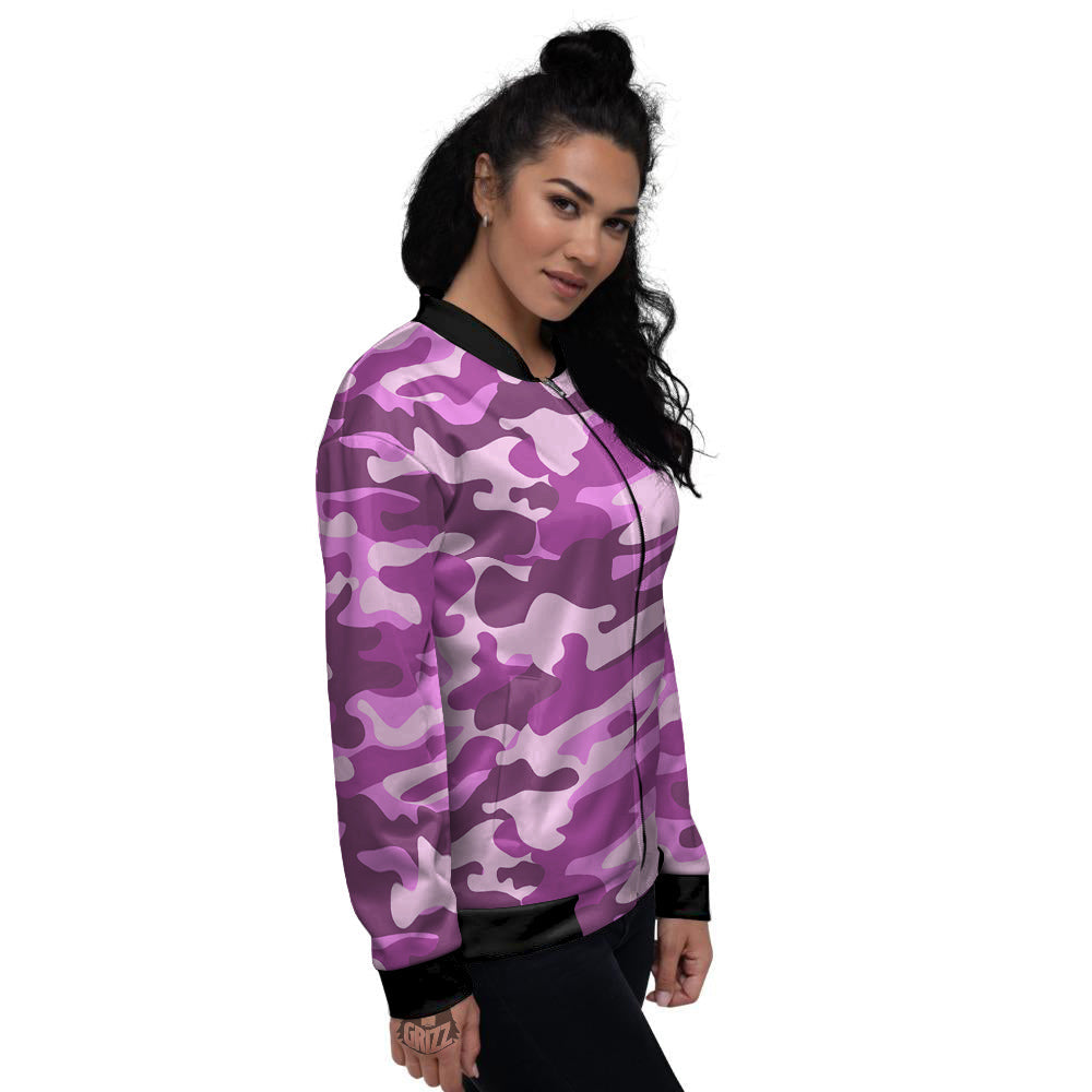 Violet Purple Camo And Camouflage Print Women's Bomber Jacket-grizzshop