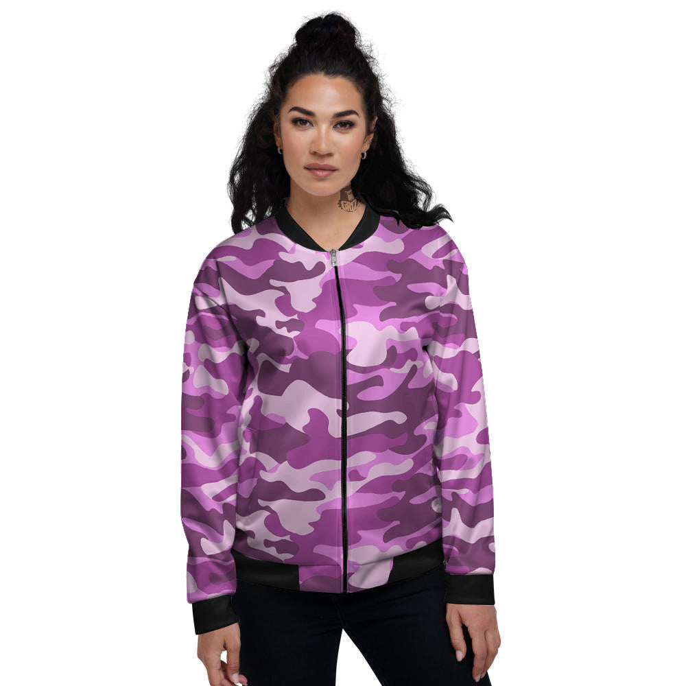 Violet Purple Camo And Camouflage Print Women's Bomber Jacket-grizzshop