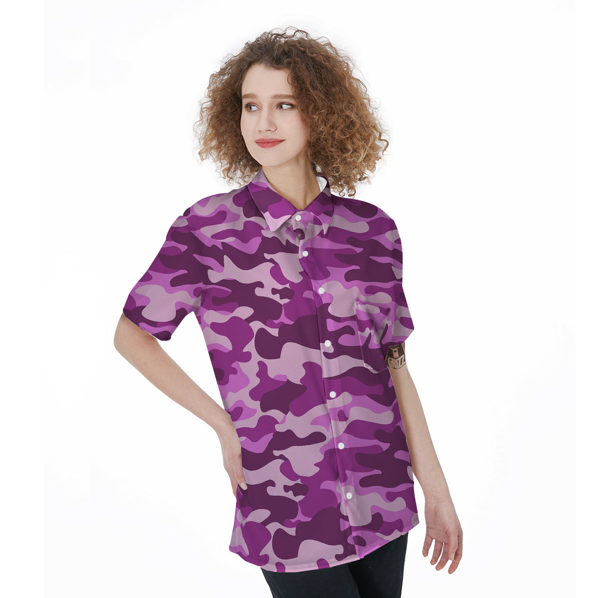 Violet Purple Camo And Camouflage Print Women's Short Sleeve Shirts-grizzshop