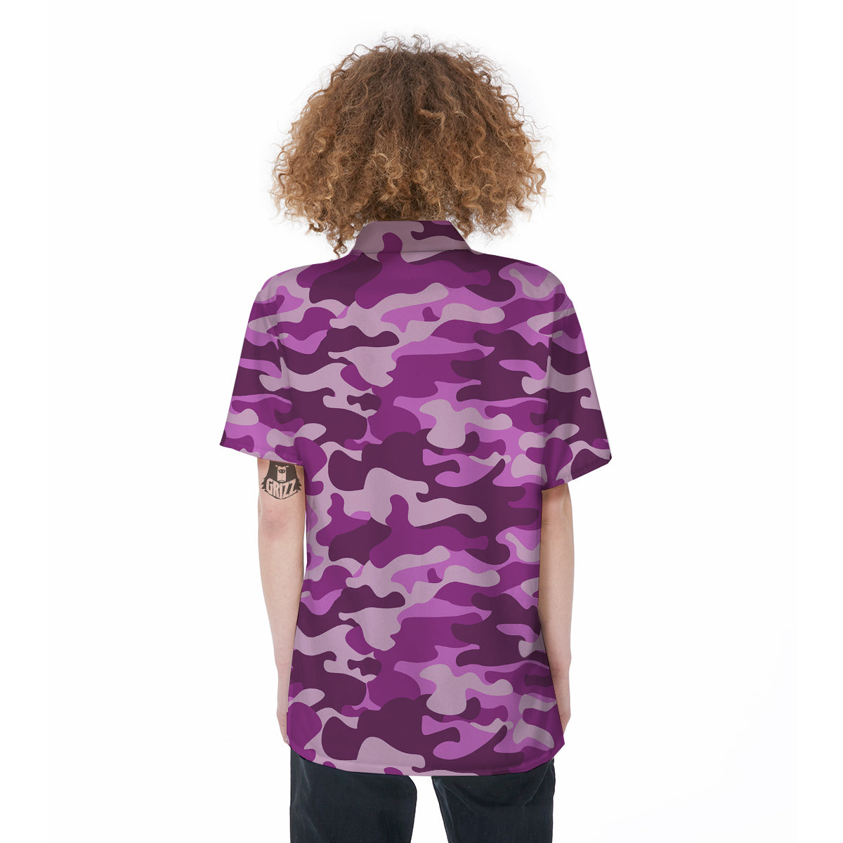 Violet Purple Camo And Camouflage Print Women's Short Sleeve Shirts-grizzshop