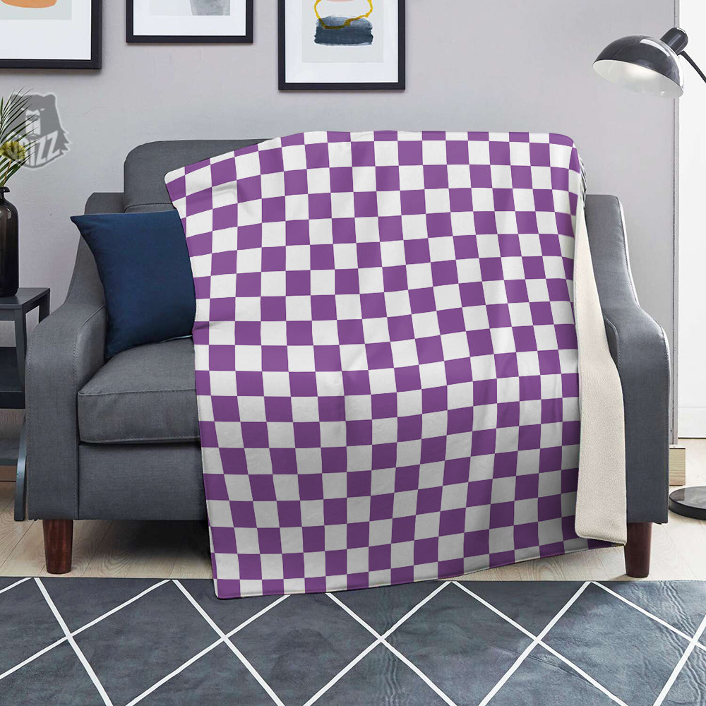 Violet Purple Checkered Flag Print Blanket-grizzshop