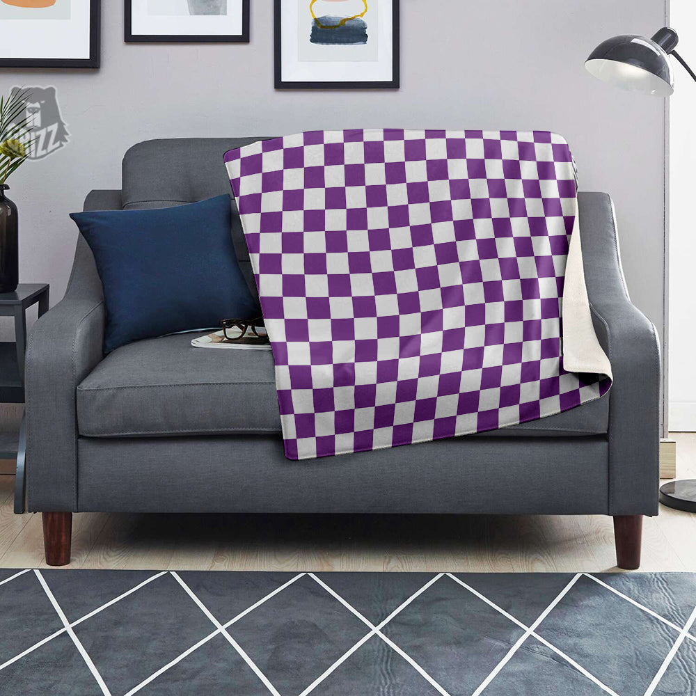 Violet Purple Checkered Flag Print Blanket-grizzshop