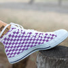 Violet Purple Checkered Flag Print White High Top Shoes-grizzshop