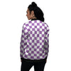 Violet Purple Checkered Flag Print Women's Bomber Jacket-grizzshop