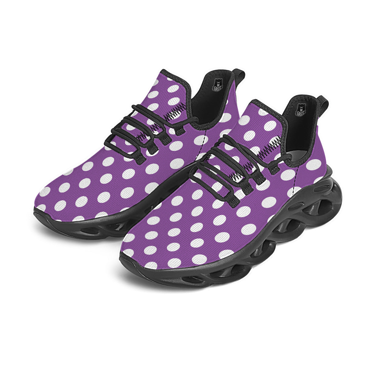 Violet Purple Color Polka Dot Print Pattern Black Running Shoes-grizzshop