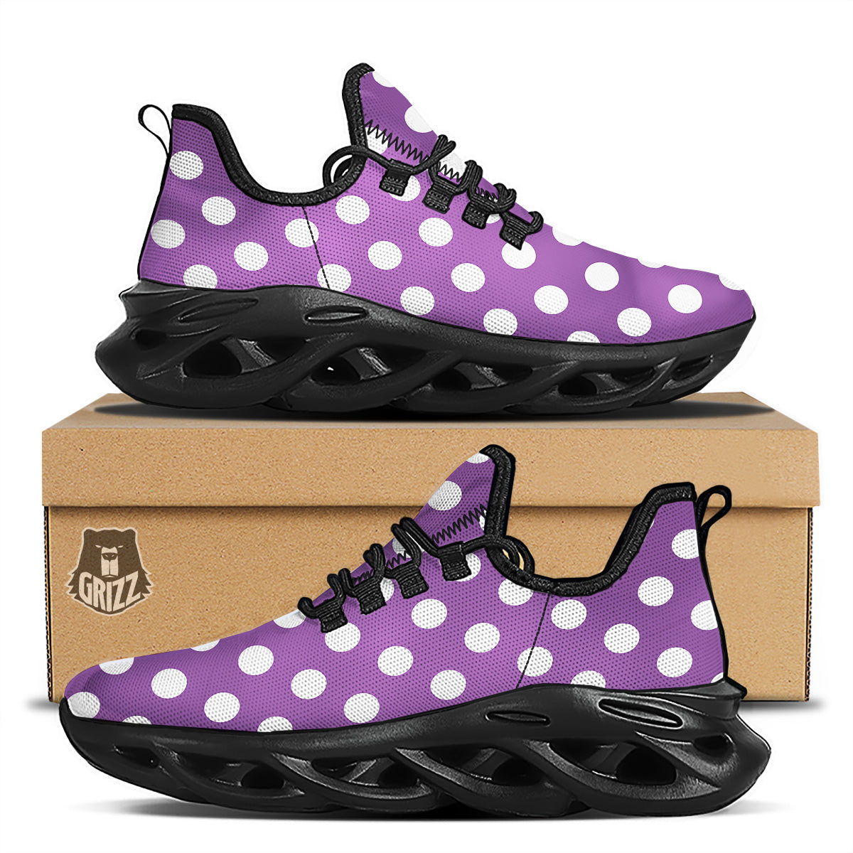 Violet Purple Color Polka Dot Print Pattern Black Running Shoes-grizzshop
