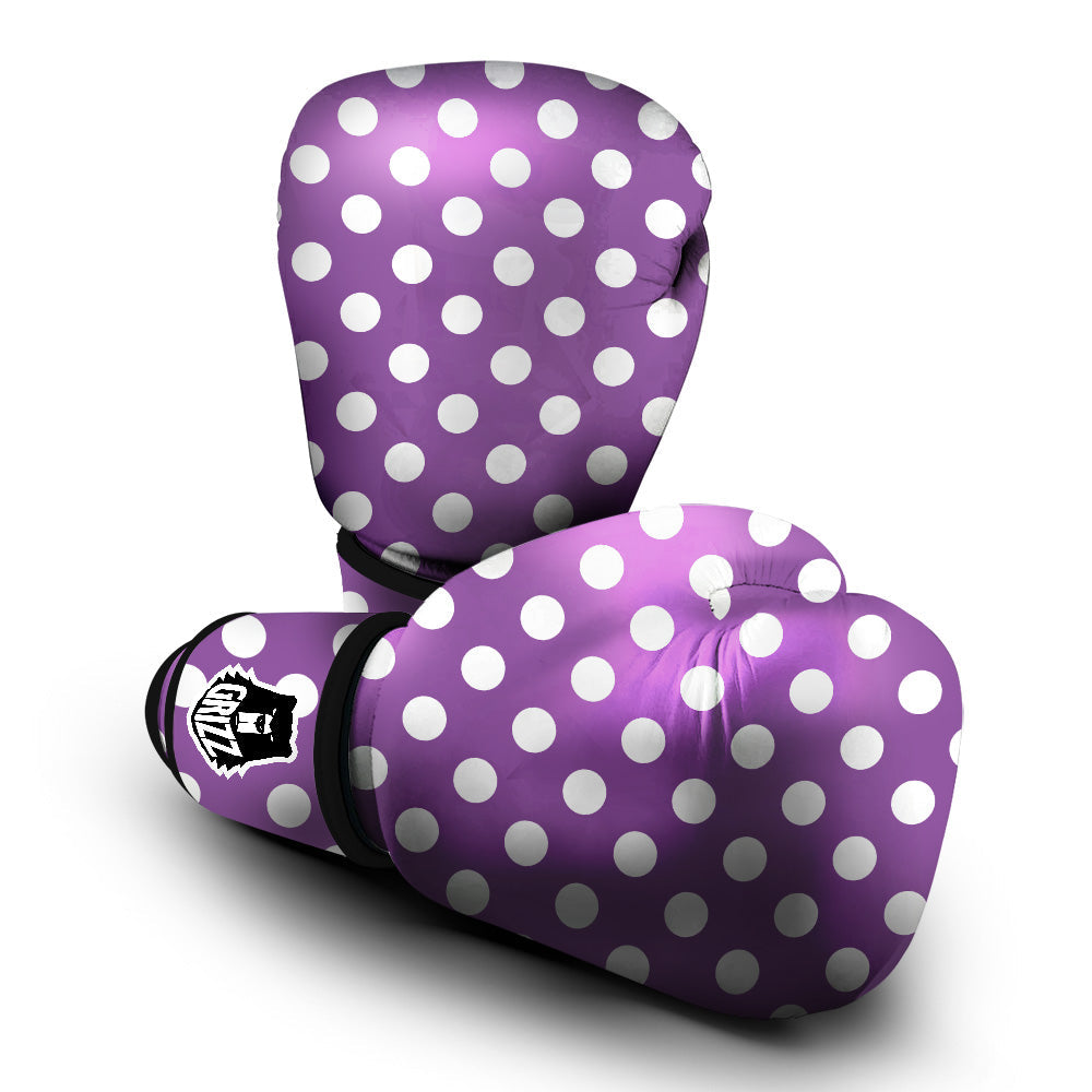 Violet Purple Color Polka Dot Print Pattern Boxing Gloves-grizzshop