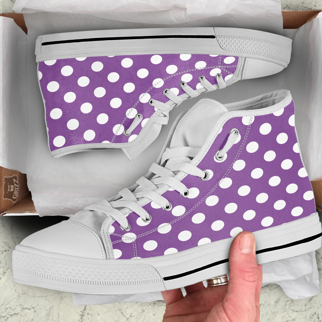 Violet Purple Color Polka Dot Print Pattern White High Top Shoes-grizzshop