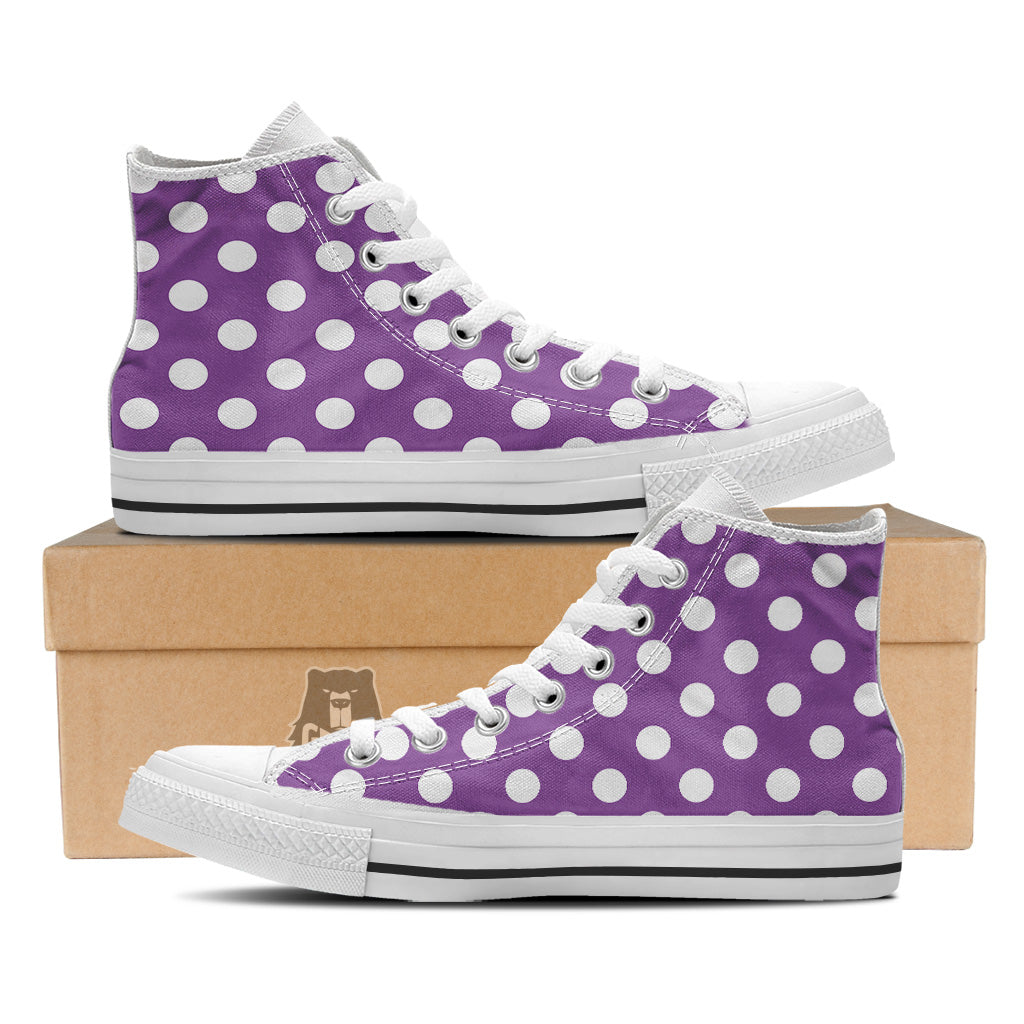 Violet Purple Color Polka Dot Print Pattern White High Top Shoes-grizzshop