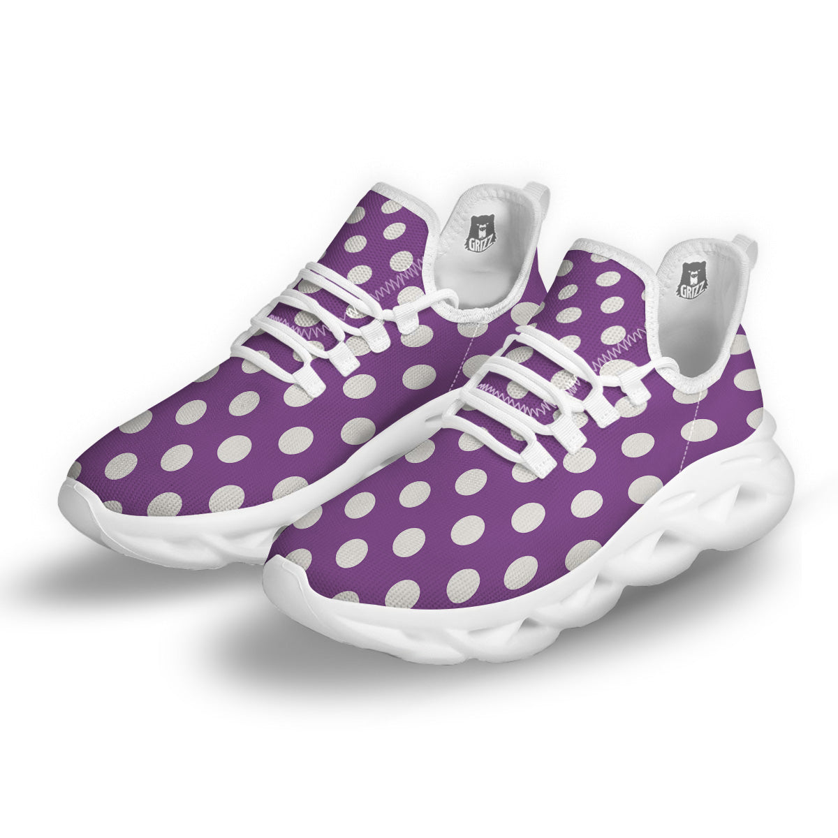 Violet Purple Color Polka Dot Print Pattern White Running Shoes-grizzshop