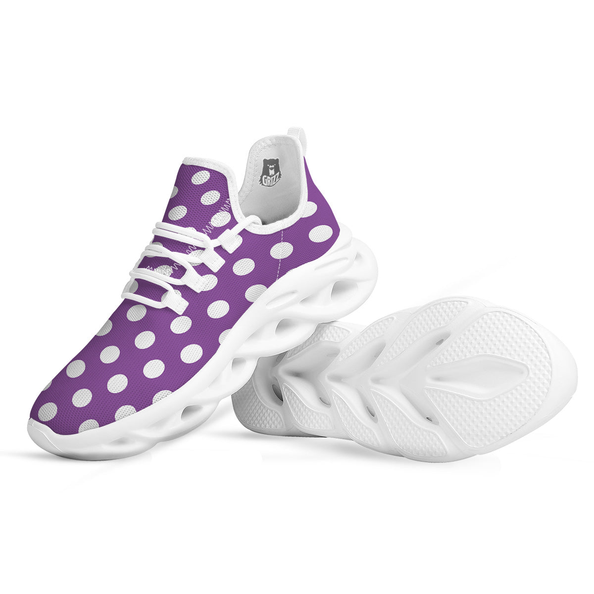 Violet Purple Color Polka Dot Print Pattern White Running Shoes-grizzshop