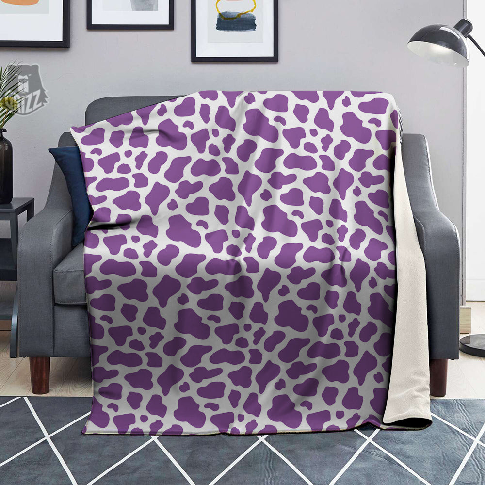 Violet Purple Cow Print Pattern Blanket-grizzshop