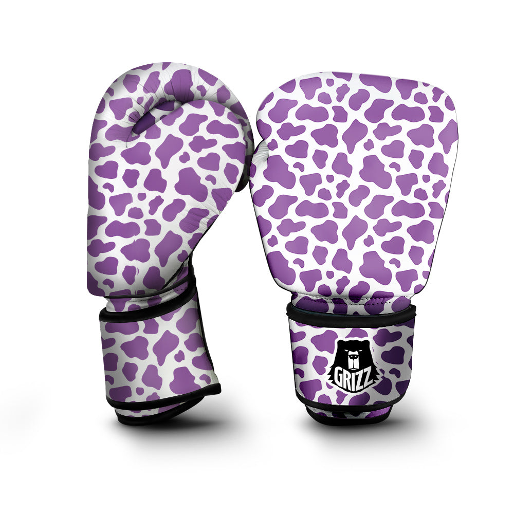 Violet Purple Cow Print Pattern Boxing Gloves-grizzshop