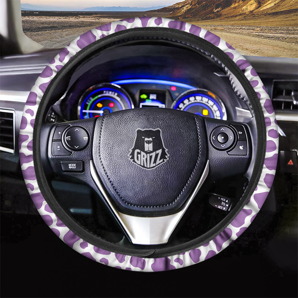 Violet Purple Cow Print Pattern Car Steering Wheel Cover-grizzshop
