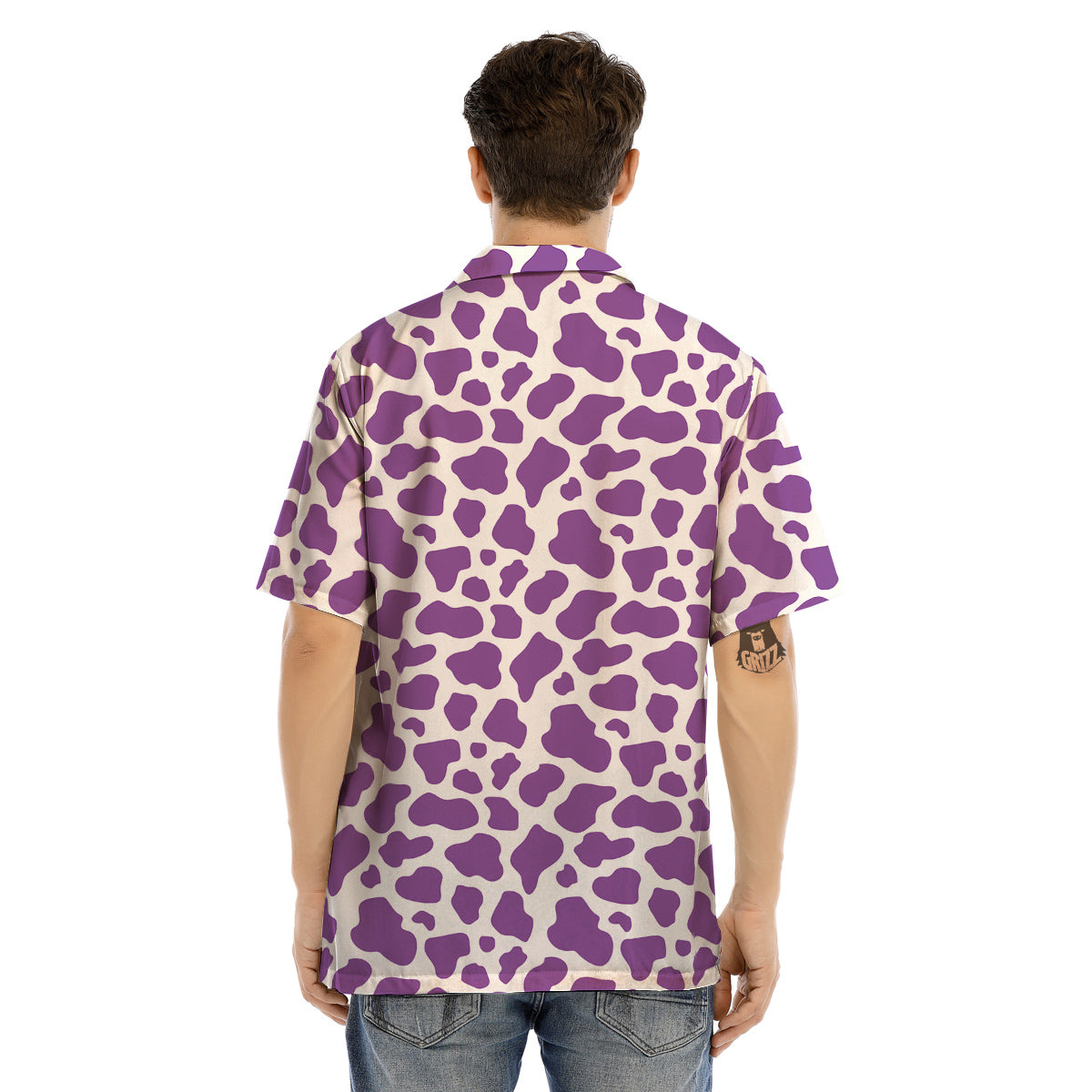 Violet Purple Cow Print Pattern Men’s Hawaiian Shirt-grizzshop